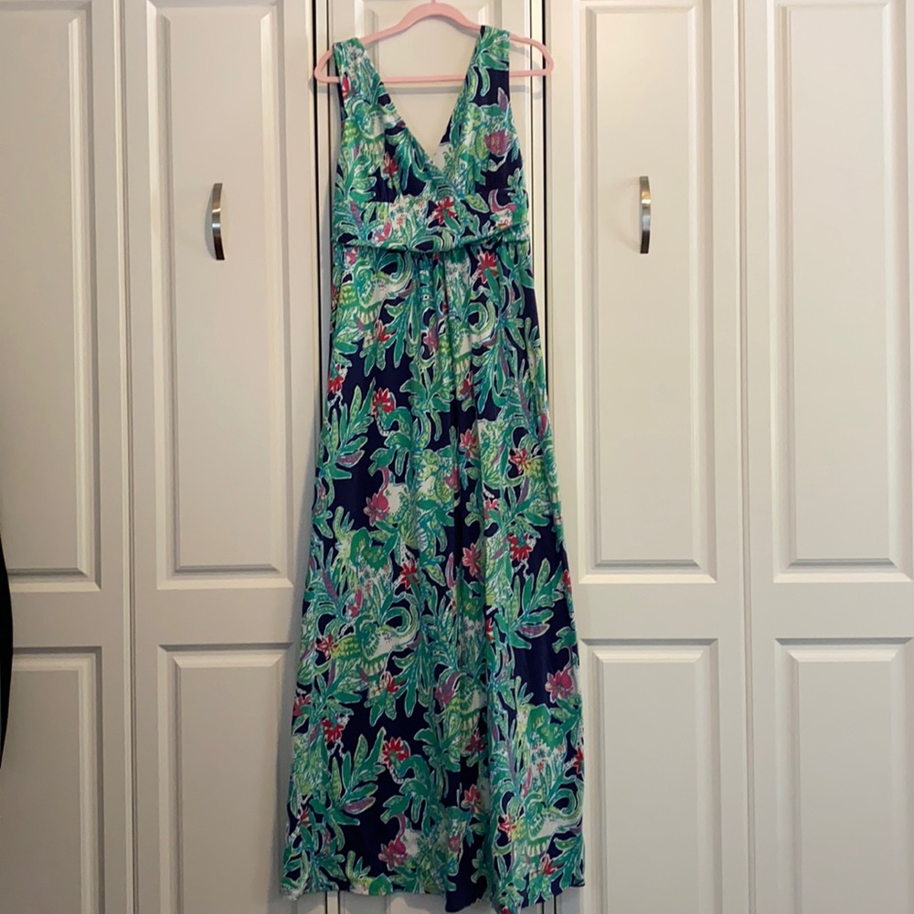 Lilly Pulitzer Navy Green Pink Floral Maxi Dress